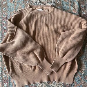 Aerie Ribbed Crew Neck Sweater - tan